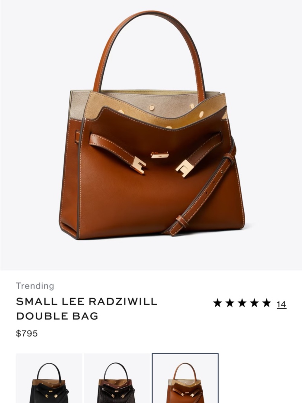 Tory Burch Small Lee Radziwill Double Bag in tan